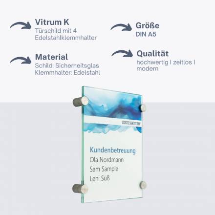 Türschild VITRUM K , Glasschild, Büroschild, Doppelglasschild